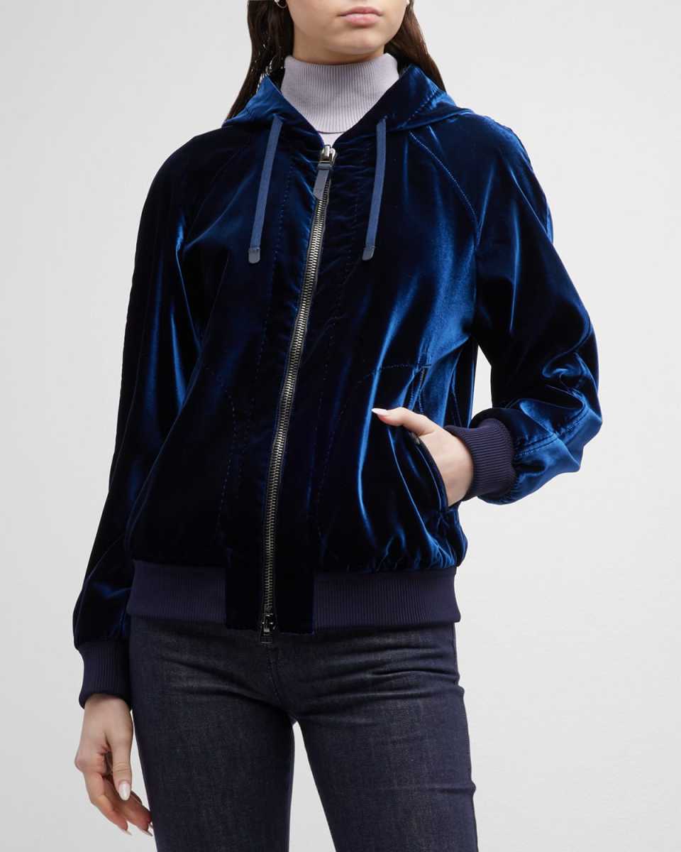 Hooded Zipped Velvet Blazer